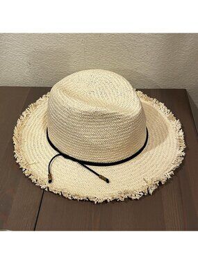 Hat Attack Straw Sun Hat Woven One Size Frayed Edge Packable Beach Outdoor